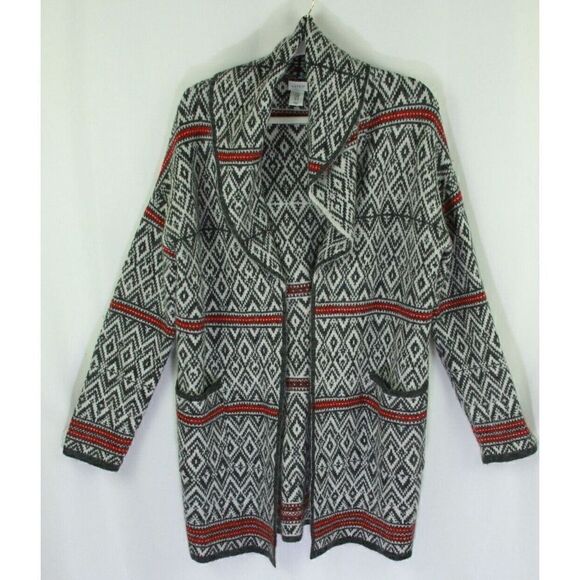 Aspen Cardigan Duster Sweater Nordic Ski Wool Blend Pockets Womens Medium - Picture 1 of 6